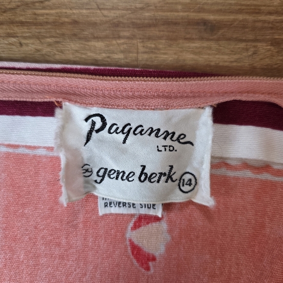 Vintage 1970s Paganne Dress by Gene Berk – Size 14 / M – Coral Floral - Picture 9 of 12